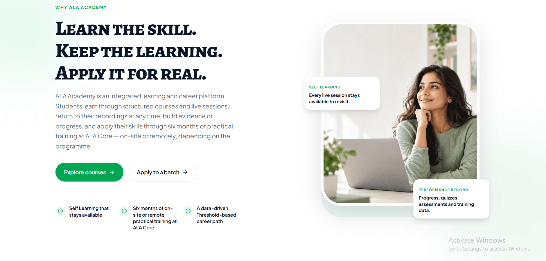 Learn, revisit, and apply. Structured learning and recorded sessions let every learner build skills at a practical pace.